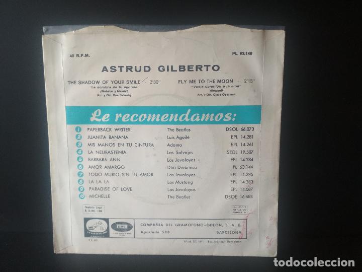 Discos de vinilo: ASTRUD GILBERTO THE SHADOW OF YOUR SMILE SINGLE SPAIN 1966 PEPETO TOP - Foto 2 - 212874516