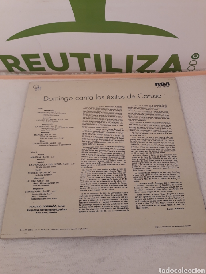 Discos de vinilo: Domingo canta los exitos de caruso.Lp - Foto 2