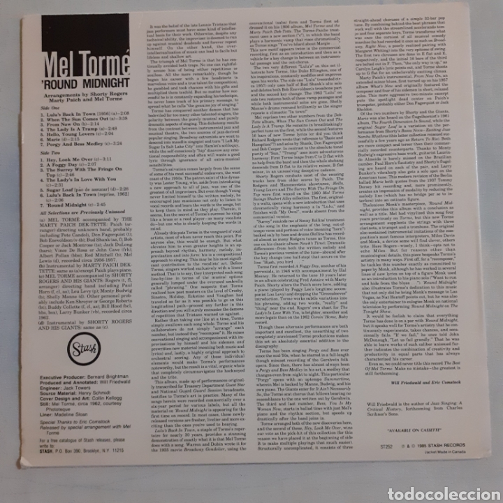 Discos de vinilo: 1985 USA. Mel Torme. Round midnight. ST 252. - Foto 2