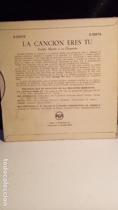 Discos de vinilo: LA CANCION ERES TU - FREDDY MARTIN . - Foto 3