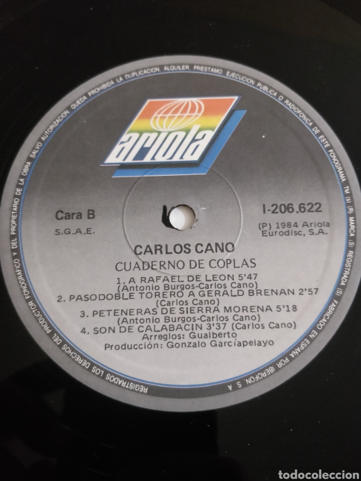 Discos de vinilo: CARLOS CANO -CUADERNO DE COPLAS. - Foto 2