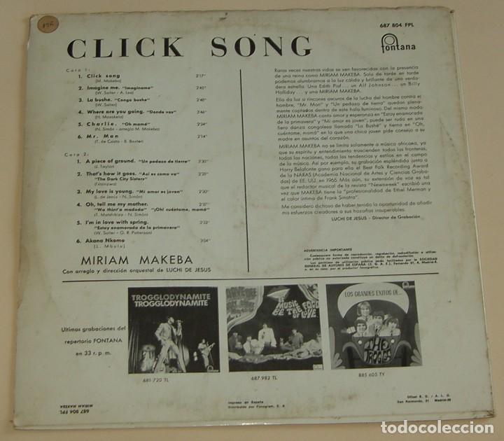 Discos de vinilo: MIRIAM MAKEBA - CLICK SONG - FONTANA 1968 - Foto 2