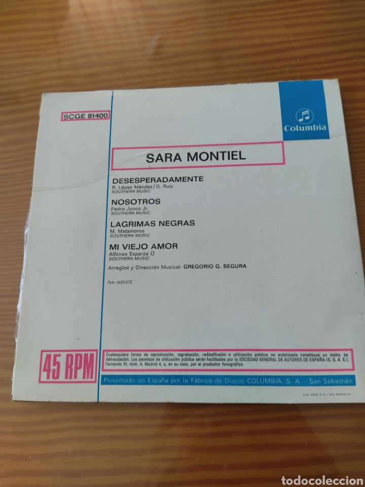 Discos de vinilo: Disco vinilo single SARA MONTIEL - Foto 2