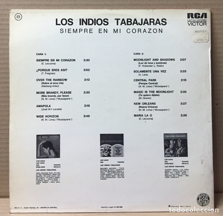 Discos de vinilo: LP LOS INDIOS TABAJARAS - SIEMPRE EN MI CORAZ&Oacute;N - Espa&ntilde;a 1966 - Foto 2