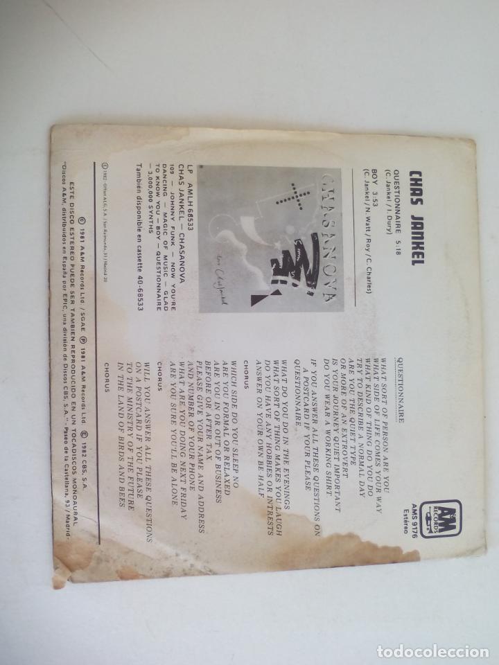 Discos de vinilo: CHAS JANKEL. QUESTIONNAIRE. BOY. 1981 A & m RECORDS. SINGLE VINILO - Foto 2
