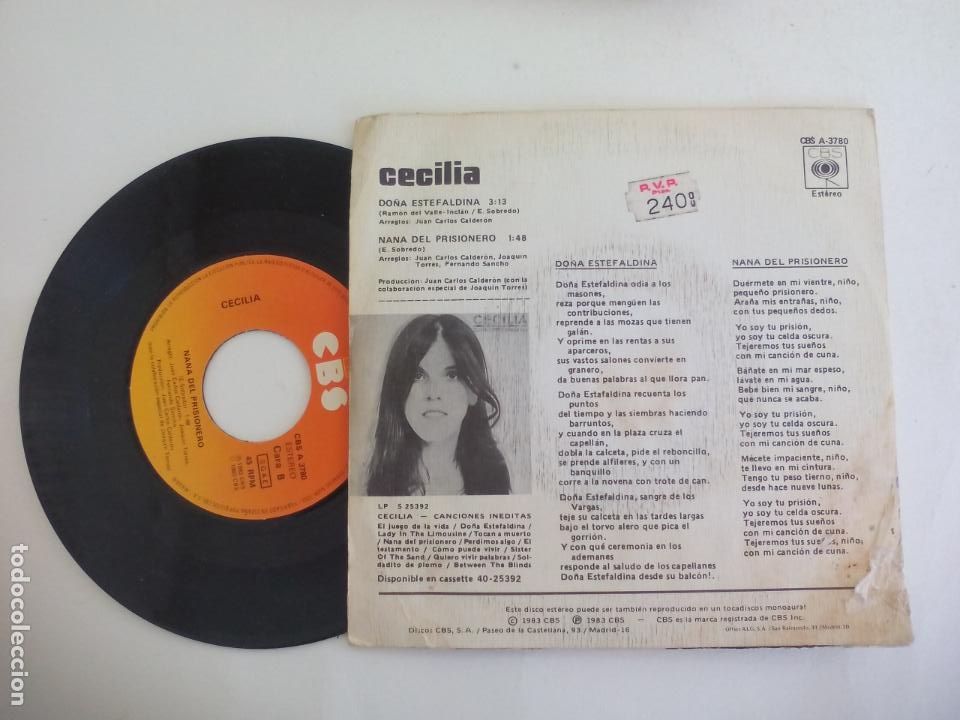 Discos de vinilo: CECILIA DO&Ntilde;A ESTEFALDINA SINGLE VINILO - Foto 2