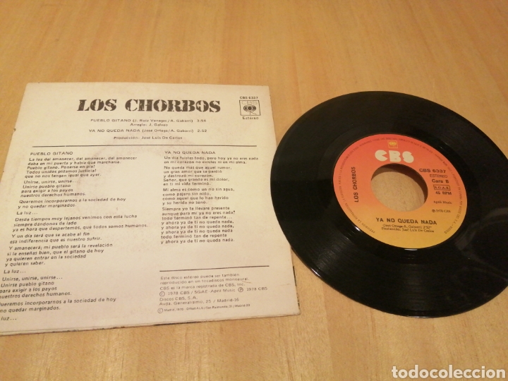 Discos de vinilo: Los Chorbos. Pueblo gitano. Ya no queda nada. - Foto 2
