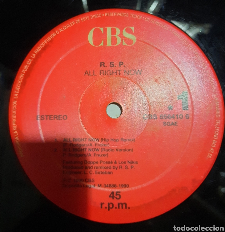 Discos de vinilo: R. S. P. - All right now - Foto 2
