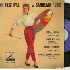 Discos de vinilo: GIAN COSTELLO SERGIO BRUNI TONY RENIS 7” SPAIN EP 45 SINGLE VINILO 1962 XII FESTIVAL DE SAN REMO VER. Lote 215140056
