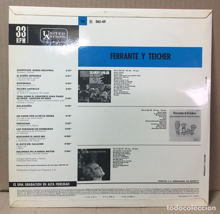 Discos de vinilo: LP FERRANTE Y TEICHER - Espa&ntilde;a, 1967 - Foto 2