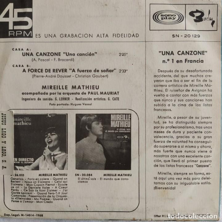 Discos de vinilo: Mireille Mathieu - Una Canzone (7&rdquo;) (Sonoplay) SN 20.129 (D:VG+) - Foto 2