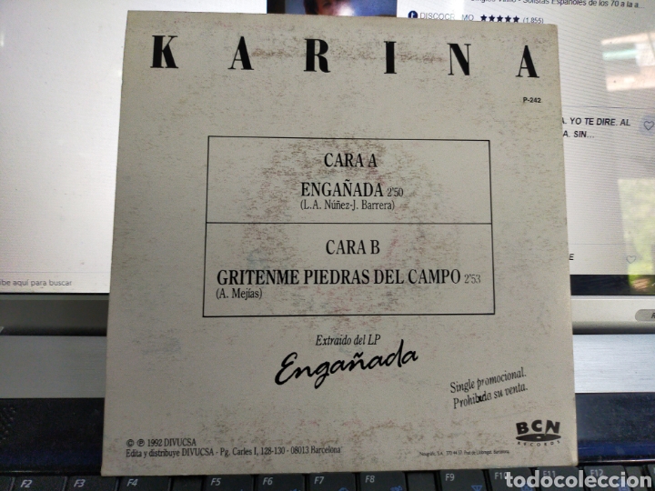 Discos de vinilo: Karina single promocional enga&ntilde;ada 1992 - Foto 2