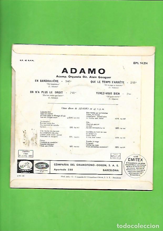 Discos de vinilo: ADAMO EN BANDOULI&Egrave;RE, EMI ODEON EPL 14.314 - Foto 2