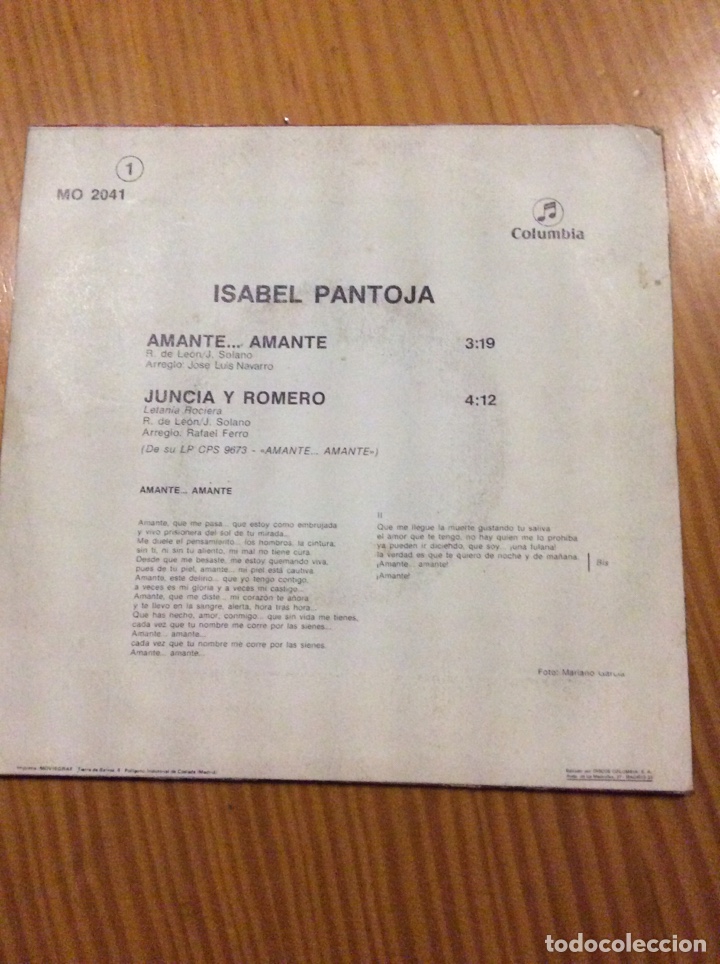Discos de vinilo: Amante amante Isabel Pantoja - Foto 2
