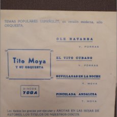 Discos de vinilo: TITO MOYA Y SU ORQUESTA: OLE NAVARRA, SEVILLANAS EN LA NOCHE +2 EP PROMO YOGA 1973. Lote 216767462