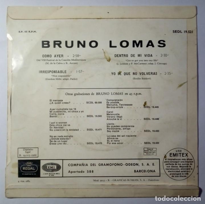 Discos de vinilo: BRUNO LOMAS - como ayer - EP 1966 - EMI / REGAL - Foto 2