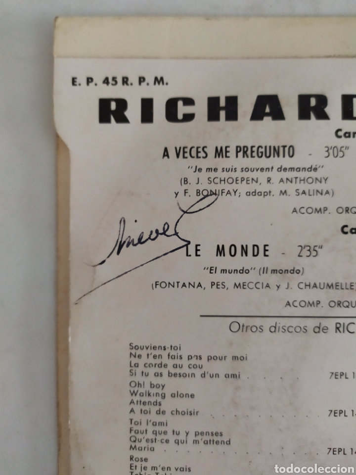 Discos de vinilo: Single vinilo Richard Anthony - Foto 3