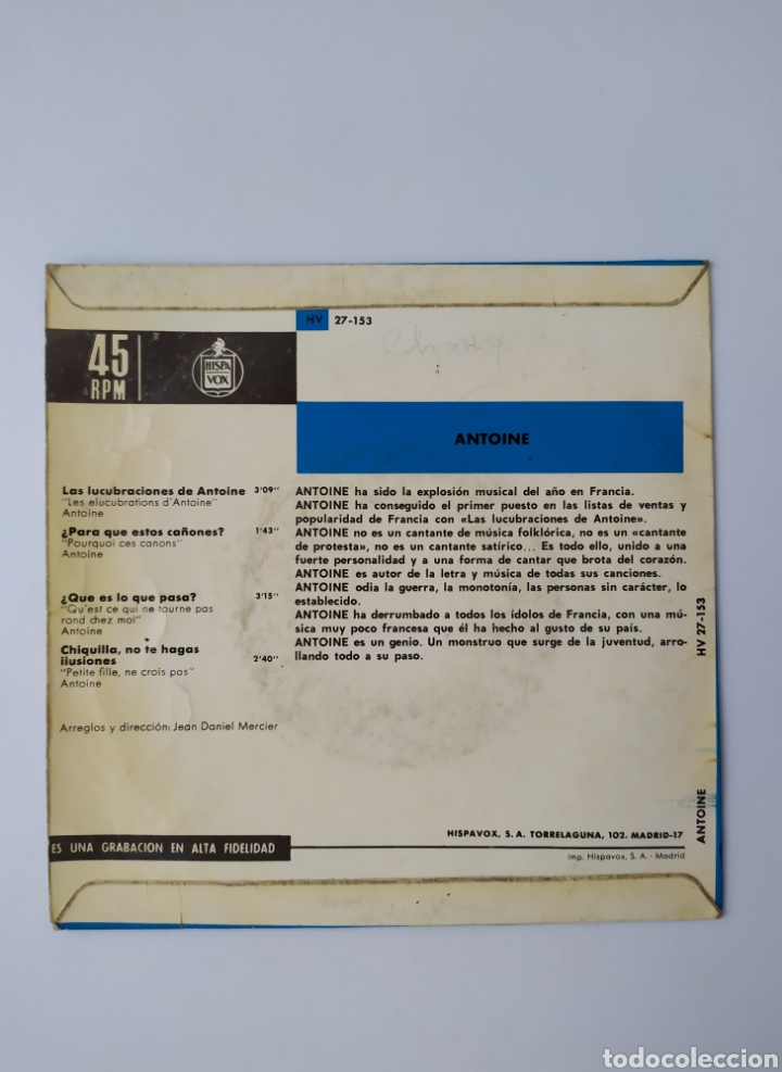 Discos de vinilo: Single vinilo Antoine - Foto 2
