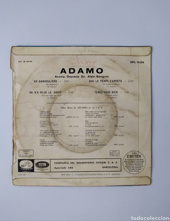 Discos de vinilo: Single vinilo Adamo - Foto 2