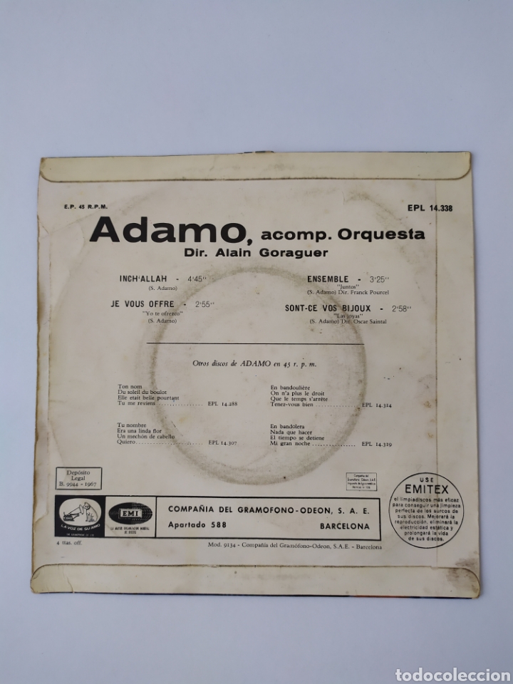 Discos de vinilo: Single vinilo Adamo - Foto 2
