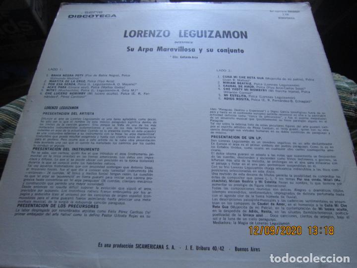 Discos de vinilo: LORENZO LEGUIZAMON - SU ARPA MARAVILLOSA Y SU CONJUNTO LP ORIGINAL ARGENTINO - AMANBAY 60´S MONO - - Foto 5 - 217705486