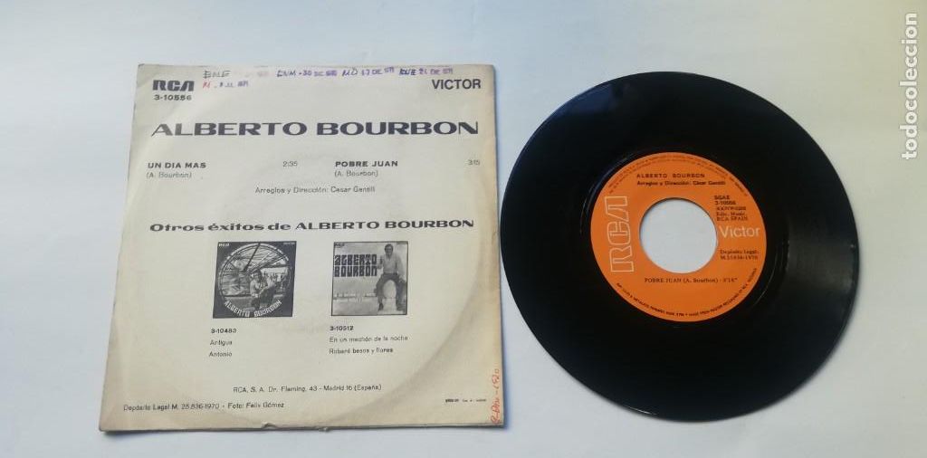 Discos de vinilo: Alberto Bourbon - Un Dia Mas (7&rdquo;, Single) - Foto 2