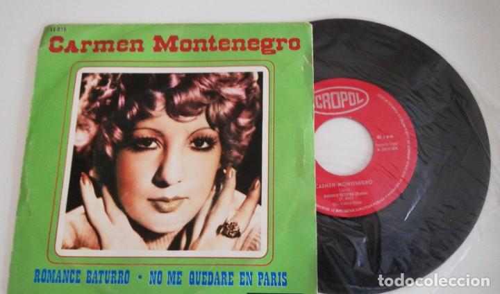 Disques de vinyle: ANTIGUO VINILO /OLD VINYL: CARMEN MONTENEGRO: ROMANCE BATURRO Y NO ME QUEDAR&Eacute; EN PAR&Iacute;S. (SINGLE 7&rdquo;)