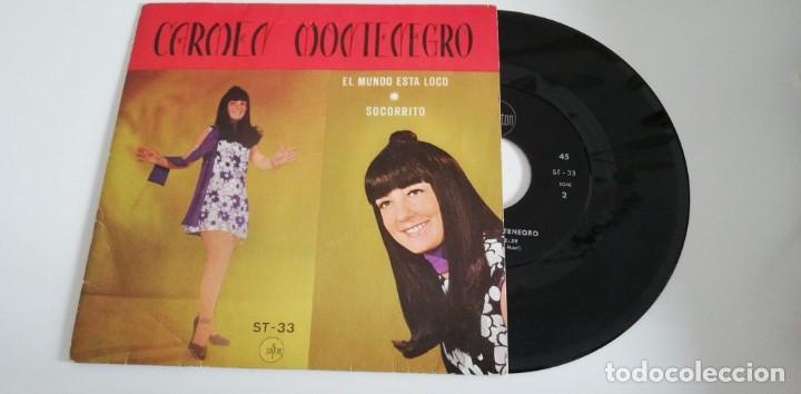 Disques de vinyle: ANTIGUO VINILO /OLD VINYL: CARMEN MONTENEGRO : SINGLE : EL MUNDO EST&Aacute; LOCO. ( 1971) AUT&Oacute;GRAFO