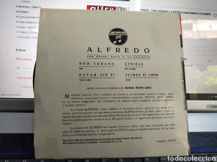 Discos de vinilo: Alfredo EP don verano + 3 1963 - Foto 2