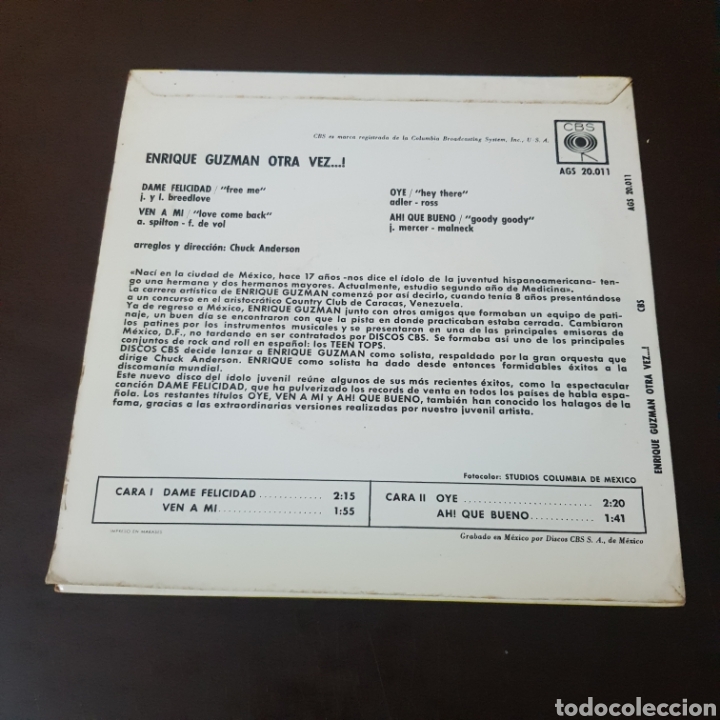 Discos de vinilo: ENRIQUE GUZMAN 1962 CBS - Foto 2