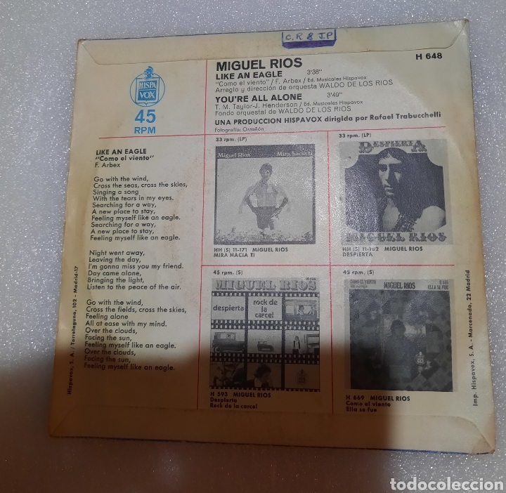 Discos de vinilo: Miguel R&iacute;os- like an eagle - Foto 3