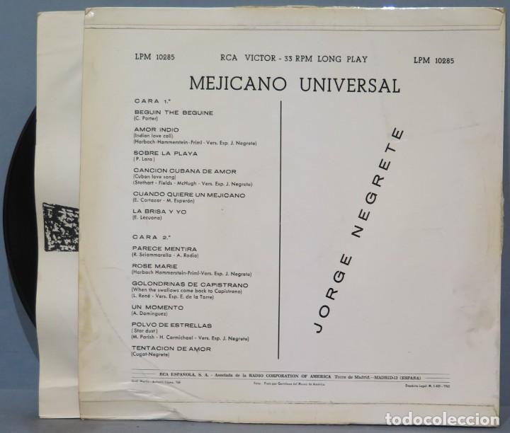 Discos de vinilo: LP. JORGE NEGRETE. MEJICANO UNIVERSAL - Foto 2