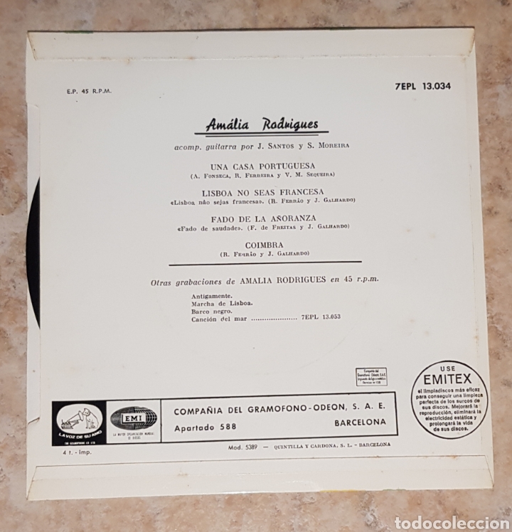 Discos de vinilo: As&iacute; canta Amalia Rodrigues 7&rdquo; E.P. - Foto 2