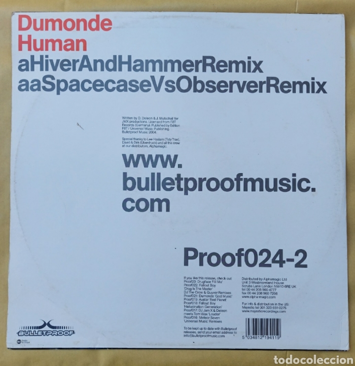 Discos de vinilo: Maxi single Dumonde human - bulletproof - Foto 2