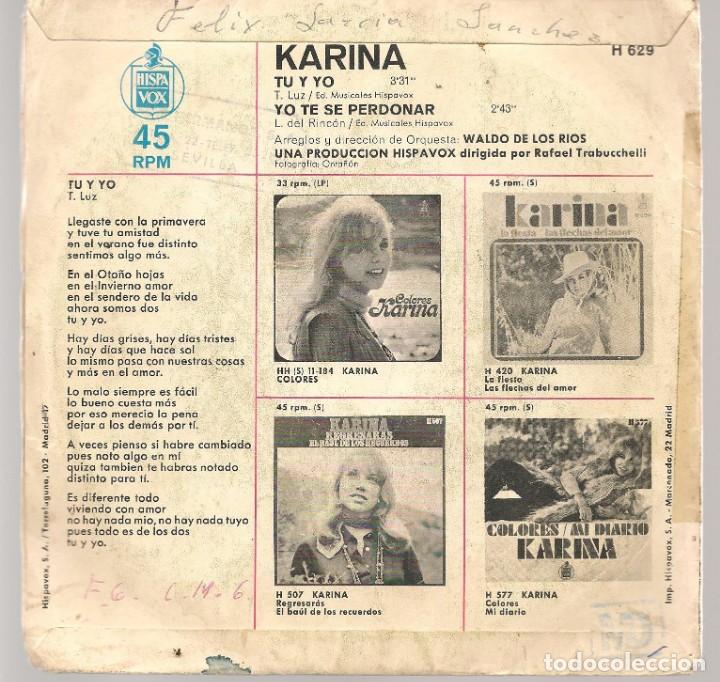 Discos de vinilo: DISCOS SINGLES VINILO: KARINA. TU Y YO. (P/B72.C2) - Foto 2