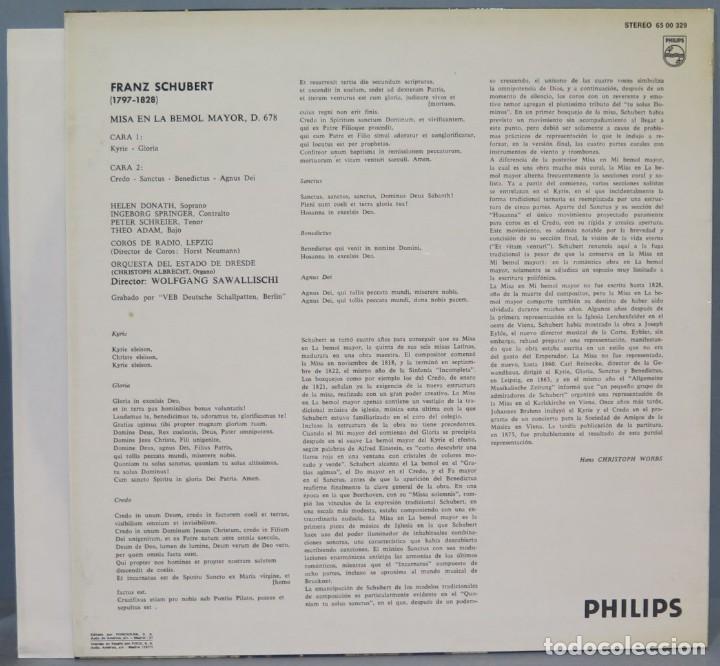 Discos de vinilo: LP. SCHUBERT. MISA EN BEMOL MAYOR - Foto 2