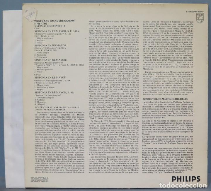 Discos de vinilo: LP. MOZART. SINFONIA 8 - Foto 2