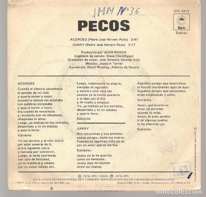 Discos de vinilo: DISCOS SINGLES VINILO: PECOS. ACORDES. (P/B72.C2) - Foto 2