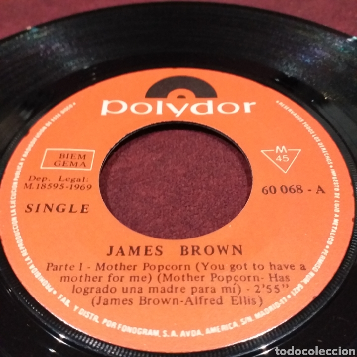 Discos de vinilo: JAMES BROWN - MOTHER POPCORN PARTE 1 y 2 - SINGLE 7&rdquo; - Foto 3