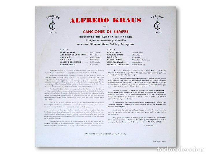 Discos de vinilo: ALFREDO KRAUS - CANCIONES DE SIEMPRE - DISCOS CARRILLON - 1964 - Foto 2