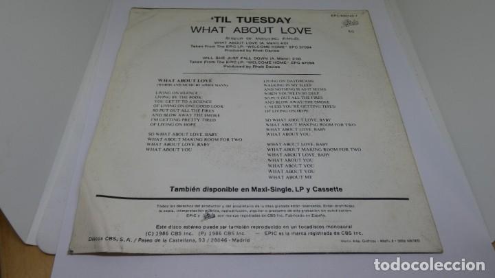 Discos de vinilo: DISCO SINGLE VINILO . TIL TUESDAY . WHAT ABOUT LOVE - Foto 2