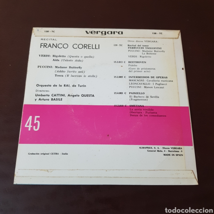 Discos de vinilo: FRANCI CORELLI - RECITAL DEL TENOR - VERGARA - Foto 2