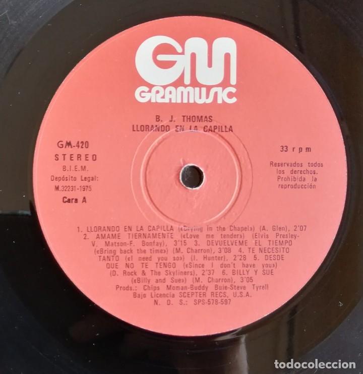 Discos de vinilo: B.J. Thomas. Llorando En La Capilla, Gramusic GM-420 - Foto 4