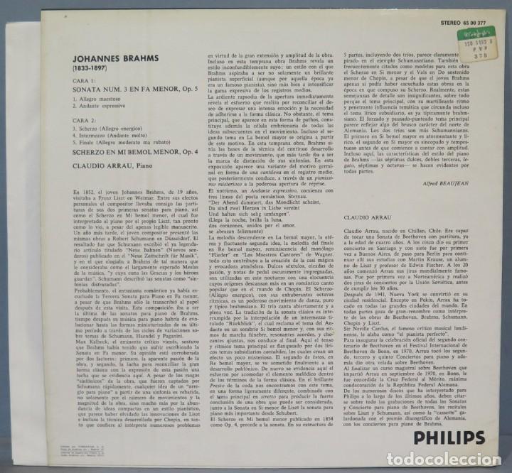 Discos de vinilo: LP. BRAHMS. SONATE N 3. SCHERZO OP. 4 - Foto 2