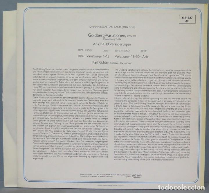 Discos de vinilo: LP. BACH. GOLDBERG VARIATIONEN. RICHTER - Foto 2