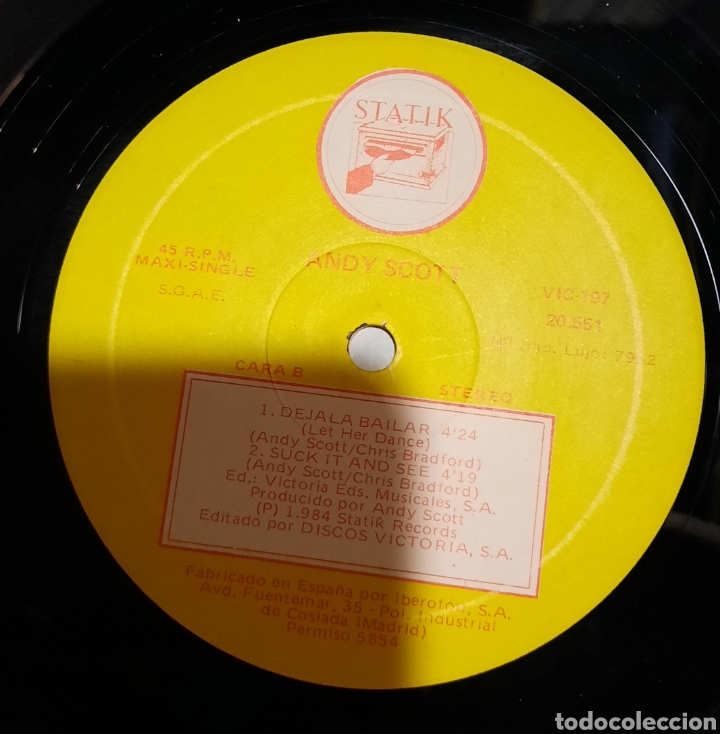 Discos de vinilo: Andy Scott - dejala bailar ( let her dance ) - Foto 3
