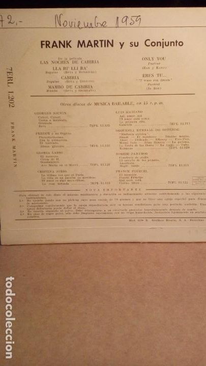 Discos de vinilo: FRANK MARTIN Y SU CONJUNTO . - Foto 3