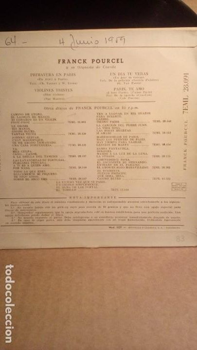 Discos de vinilo: FRANCK POURCEL Y SU ORQUESTA . - Foto 3