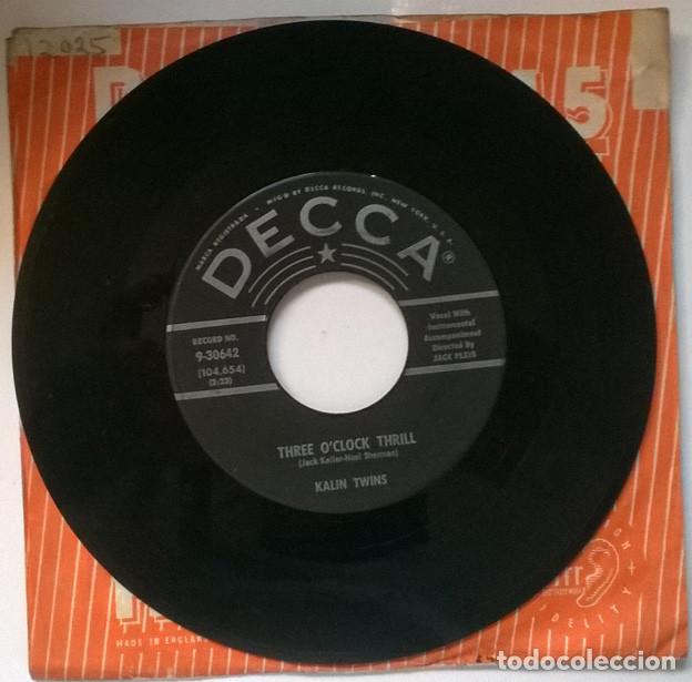 Discos de vinilo: Kalin Twins. Three OClock Thrill/ When. Decca, USA 1958 single - Foto 2