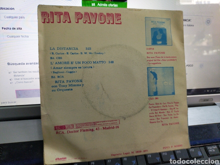Discos de vinilo: Rita Pavone single la distancia Espa&ntilde;a 1973 - Foto 2